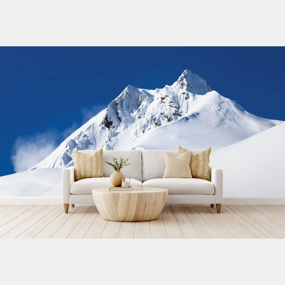 Fototapeta śnieżny alpejski szczyt pod głębokim błękitnym niebem – Wallissimo® Fototapeta śnieżny alpejski szczyt pod głębokim błękitnym niebem – Wallissimo®