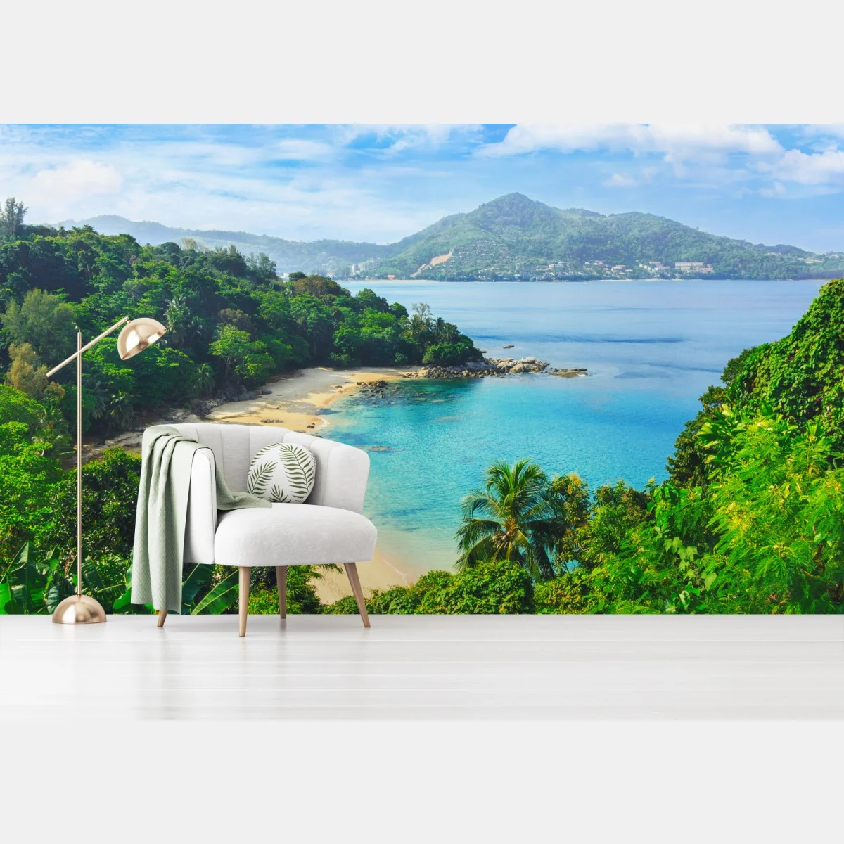 Fototapeta tropikalna turkusowa zatoka z palmami – Wallissimo® Fototapeta tropikalna turkusowa zatoka z palmami – Wallissimo®