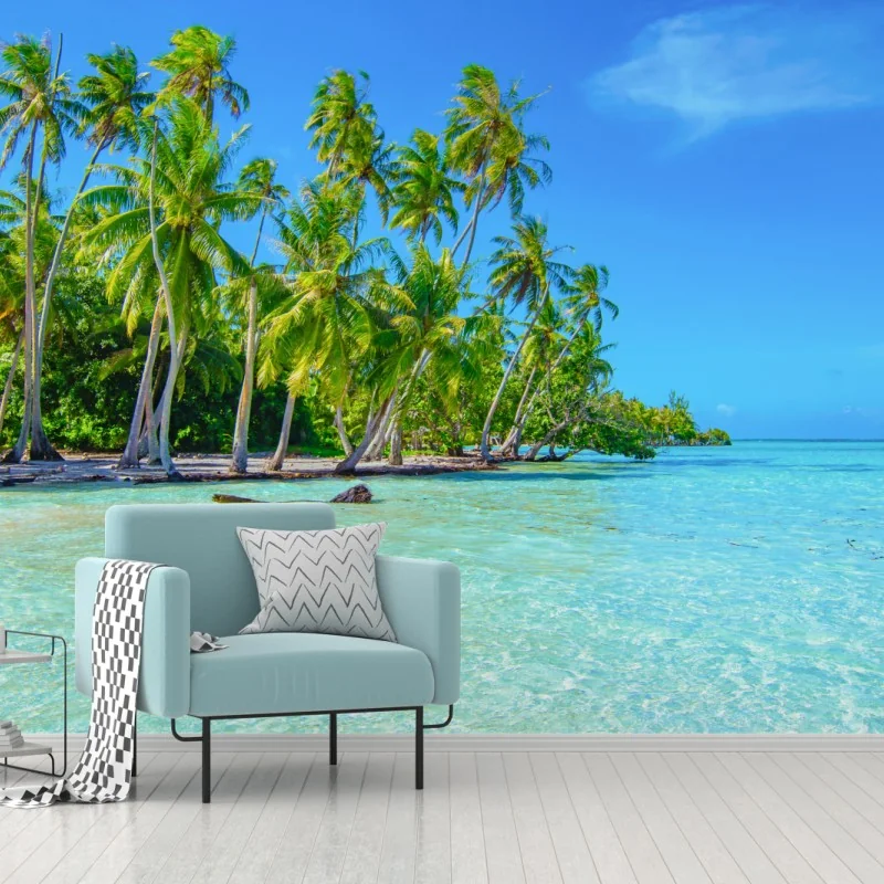 Fototapeta tropikalna plaża z palmami – Wallissimo® Fototapeta tropikalna plaża z palmami – Wallissimo®