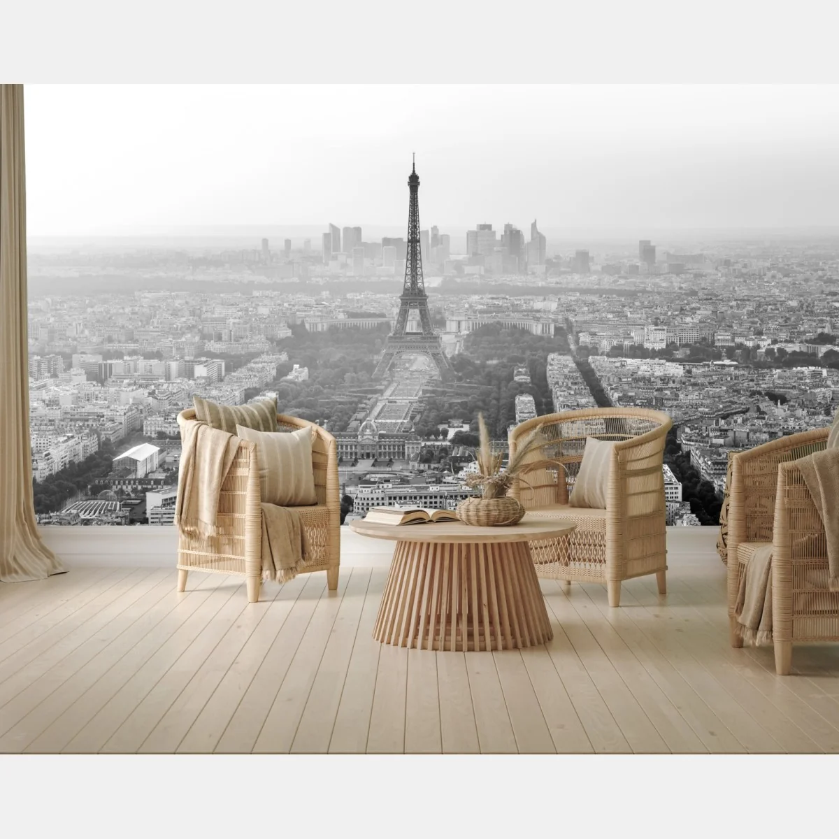 Fototapeta elegancka Wieża Eiffla panorama lotnicza w odcieniach szarości – Wallissimo®