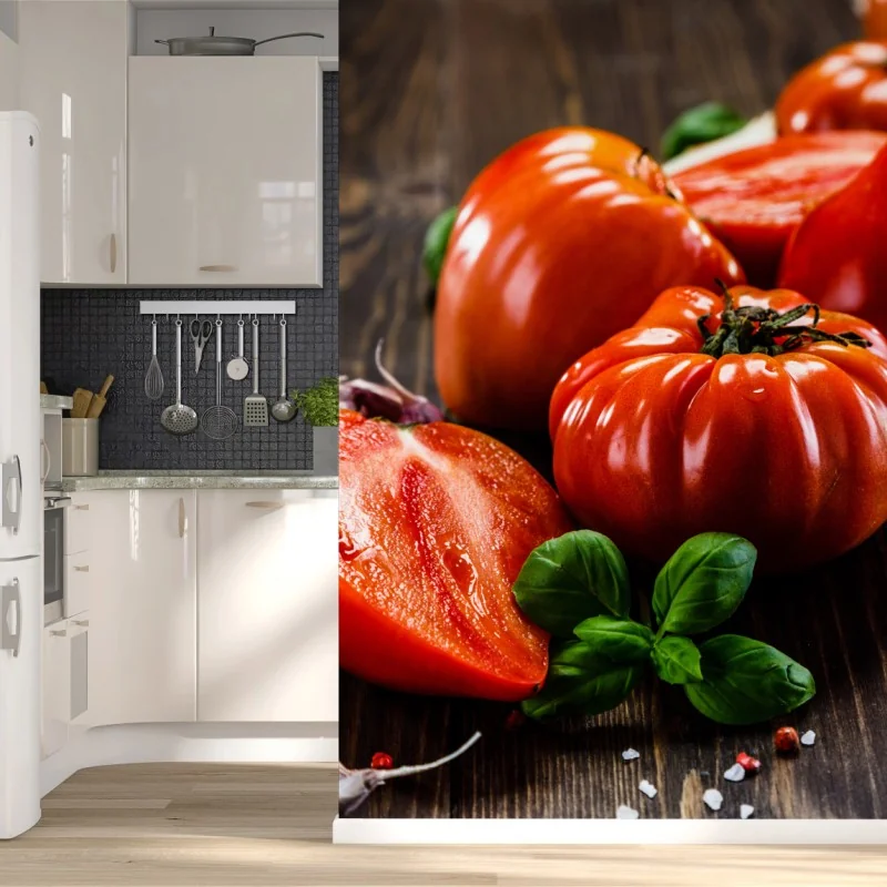 Fototapeta dojrzałe pomidory na rustykalnym stole – Wallissimo® Fototapeta dojrzałe pomidory na rustykalnym stole – Wallissimo®