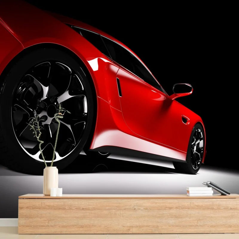 Fototapeta zbliżenie czerwonego samochodu sportowego – Wallissimo® Fototapeta zbliżenie czerwonego samochodu sportowego – Wallissimo®