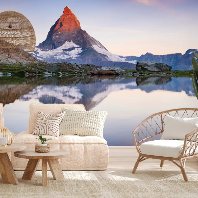 Fototapeta Matterhorn o wschodzie słońca nad alpejskim jeziorem – Wallissimo® Fototapeta Matterhorn o wschodzie słońca nad alpejskim jeziorem – Wallissimo®