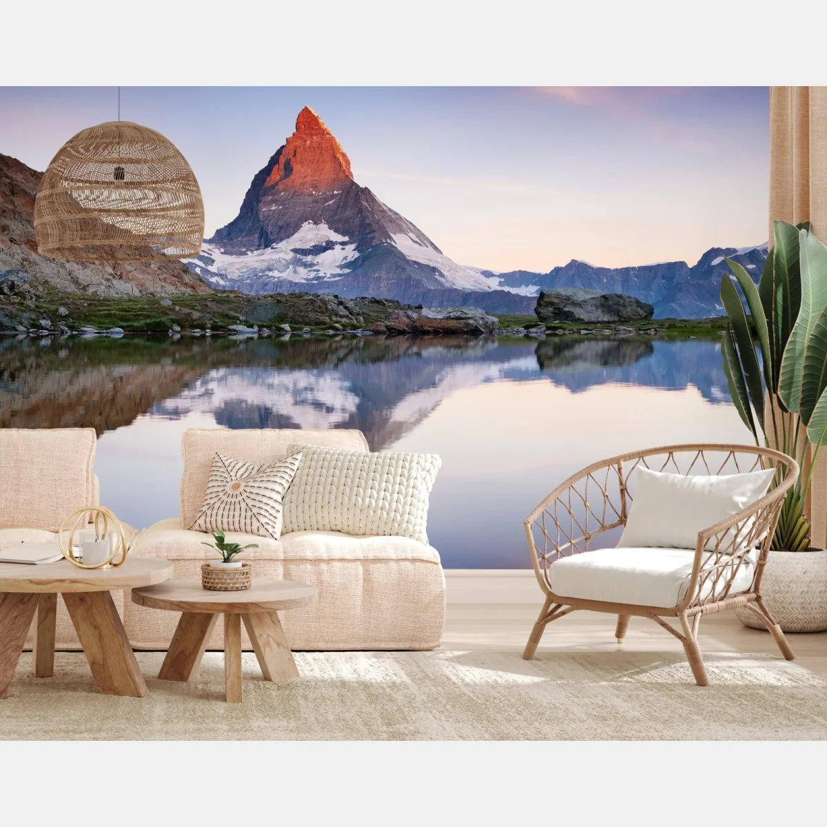 Fototapeta Matterhorn o wschodzie słońca nad alpejskim jeziorem – Wallissimo® Fototapeta Matterhorn o wschodzie słońca nad alpejskim jeziorem – Wallissimo®