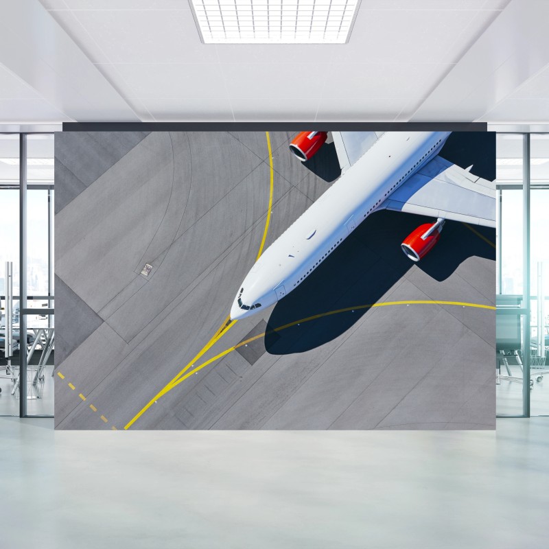 Fototapeta widok z lotu ptaka na samolot na płycie lotniska – Wallissimo® Fototapeta widok z lotu ptaka na samolot na płycie lotniska – Wallissimo®
