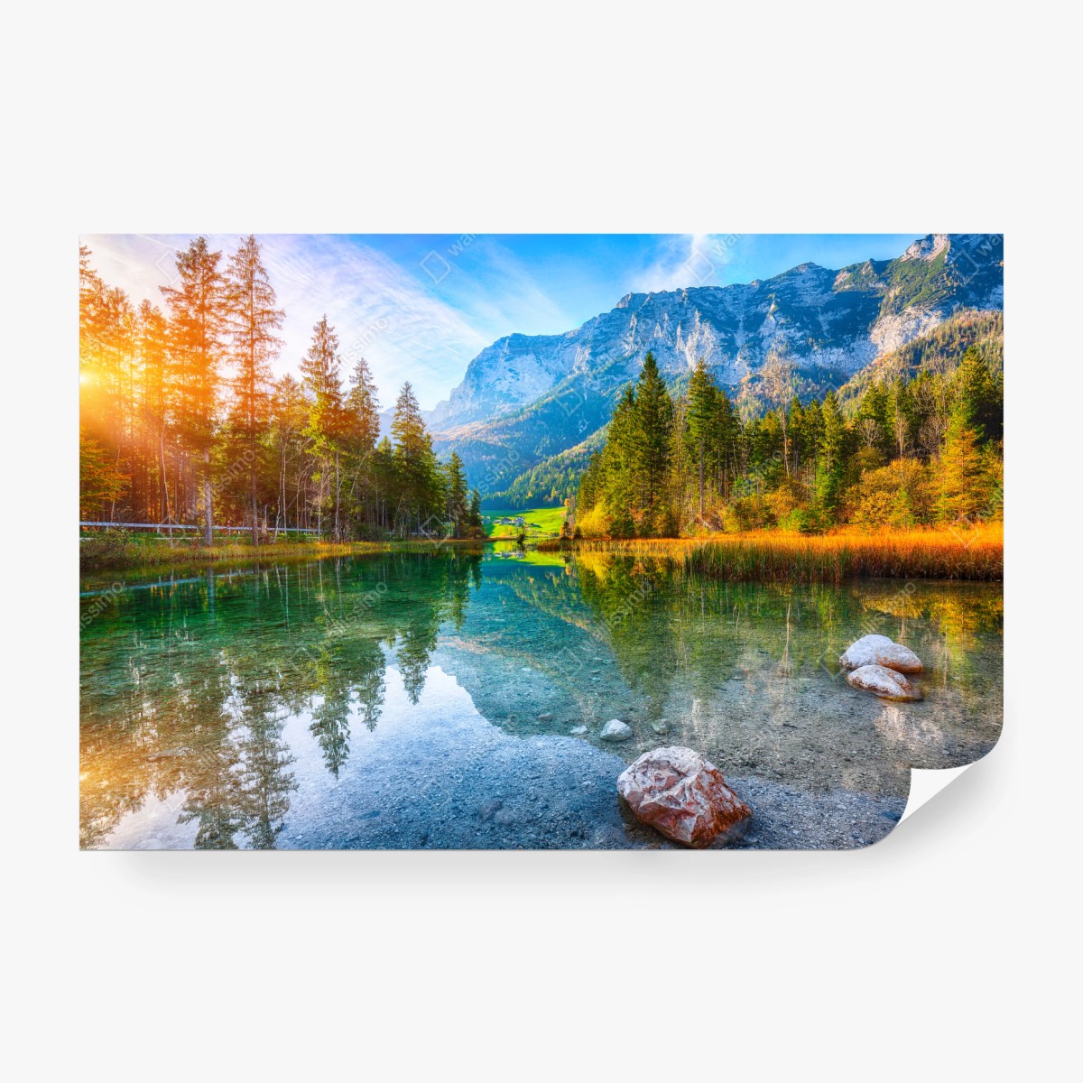 Fototapeta jezioro Hintersee jesienny zachód i odbicie – Wallissimo®
