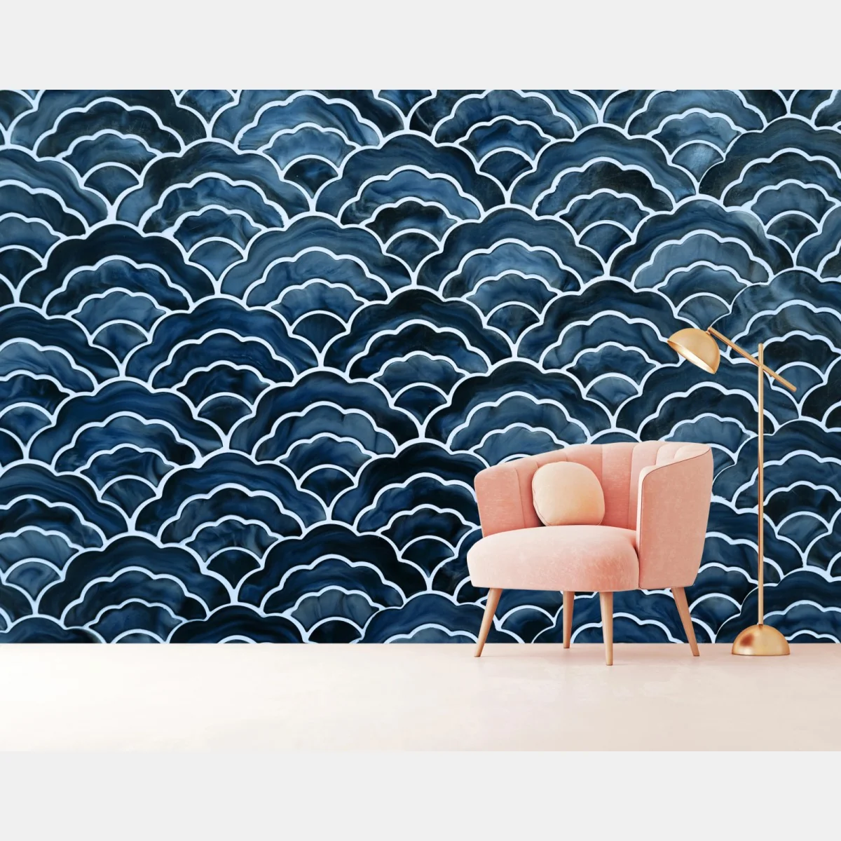 Fototapeta japoński niebieski wzór seigaiha – Wallissimo® Fototapeta japoński niebieski wzór seigaiha – Wallissimo®