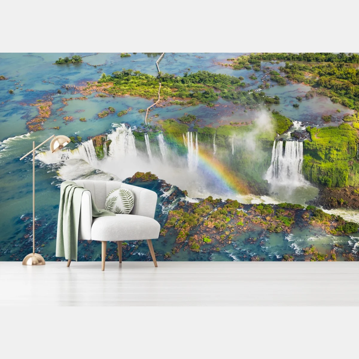 Fototapeta widok z lotu ptaka tropikalne wodospady z tęczą – Wallissimo® Fototapeta widok z lotu ptaka tropikalne wodospady z tęczą – Wallissimo®