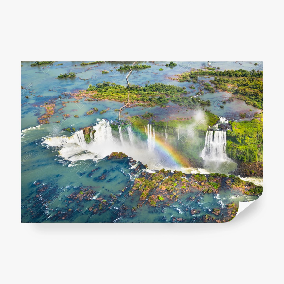 Fototapeta widok z lotu ptaka tropikalne wodospady z tęczą – Wallissimo® Fototapeta widok z lotu ptaka tropikalne wodospady z tęczą – Wallissimo®