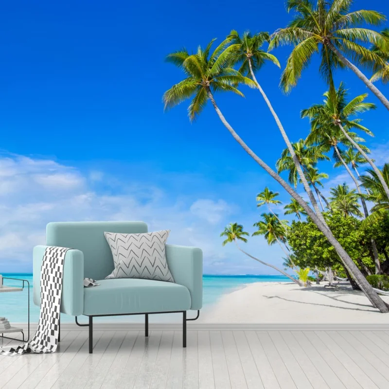 Fototapeta tropikalna plaża z palmami – Wallissimo® Fototapeta tropikalna plaża z palmami – Wallissimo®