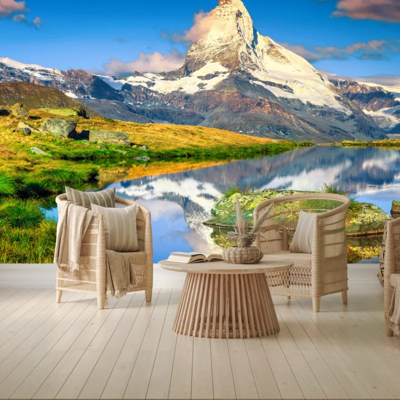 Fototapeta majestatyczny Matterhorn odbity w alpejskim jeziorze – Wallissimo® Fototapeta majestatyczny Matterhorn odbity w alpejskim jeziorze – Wallissimo®