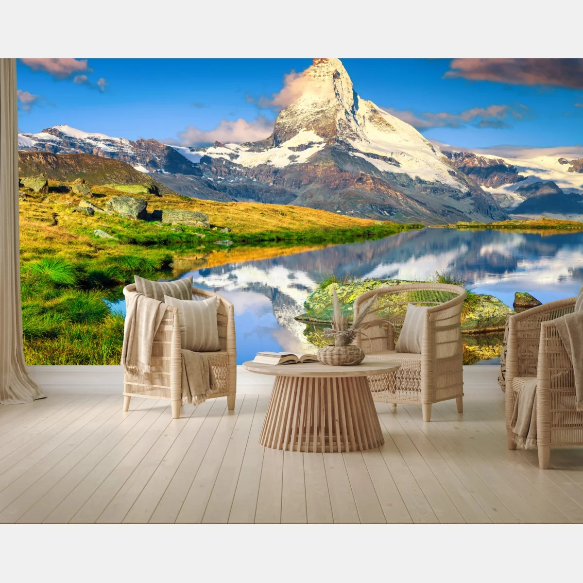 Fototapeta majestatyczny Matterhorn odbity w alpejskim jeziorze – Wallissimo® Fototapeta majestatyczny Matterhorn odbity w alpejskim jeziorze – Wallissimo®