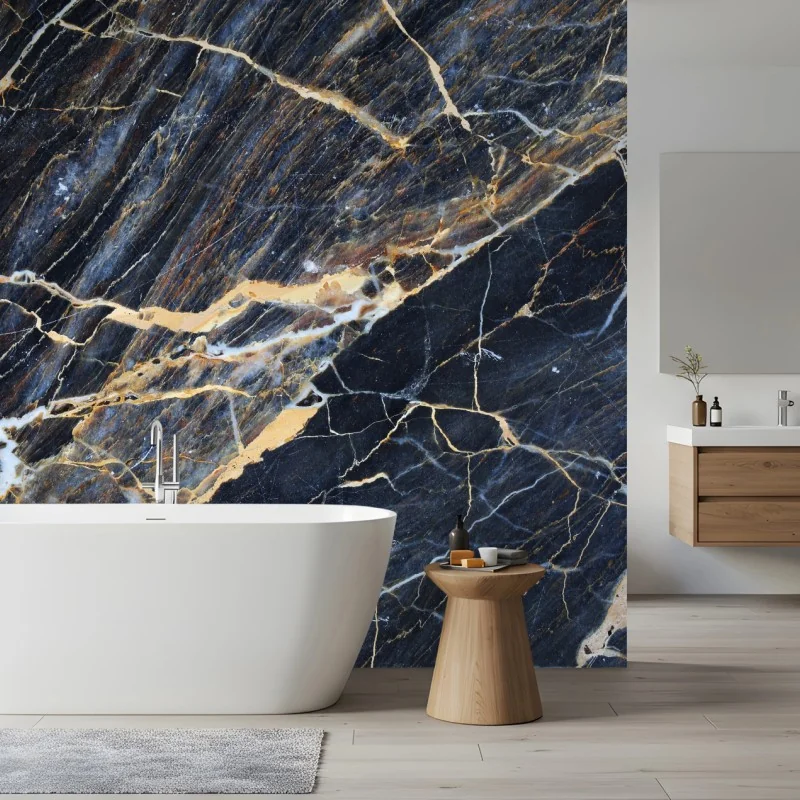 Fototapeta ciemny marmur ze złotymi i kremowymi żyłami