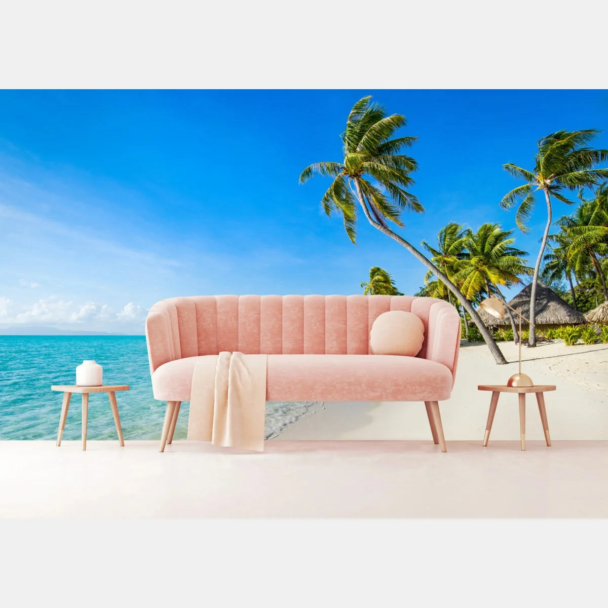 Fototapeta tropikalna turkusowa plaża z palmami – Wallissimo® Fototapeta tropikalna turkusowa plaża z palmami – Wallissimo®