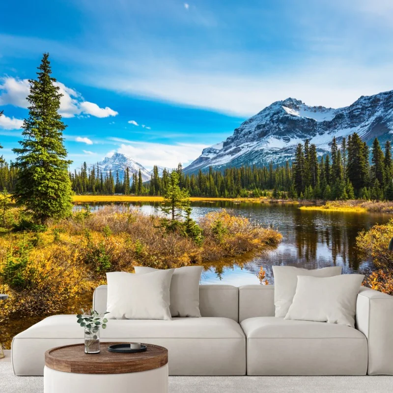 Fototapeta Góry Skaliste nad jeziorem z odbiciem – Wallissimo®