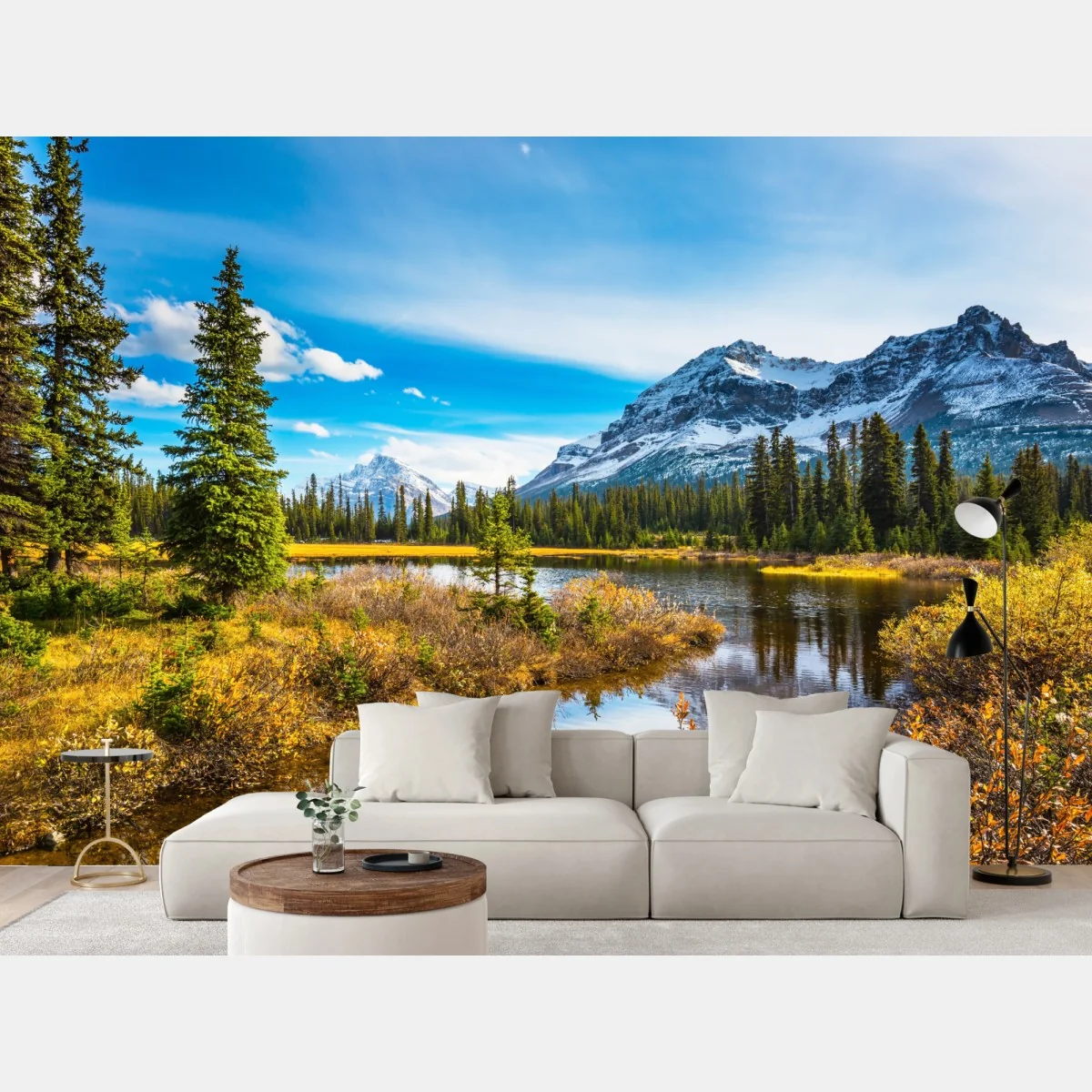 Fototapeta Góry Skaliste nad jeziorem z odbiciem – Wallissimo®