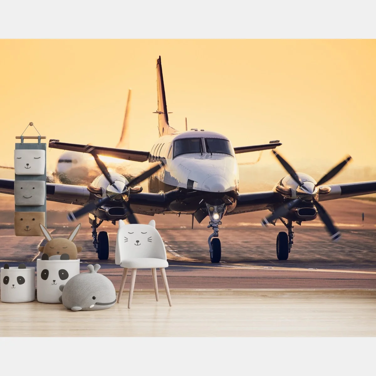 Fototapeta dwusilnikowy turboprop na złotym pasie startowym – Wallissimo® Fototapeta dwusilnikowy turboprop na złotym pasie startowym – Wallissimo®