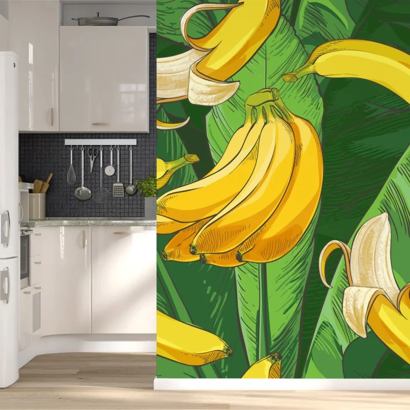 Fototapeta tropikalny wzór bananów z liśćmi – Wallissimo® Fototapeta tropikalny wzór bananów z liśćmi – Wallissimo®