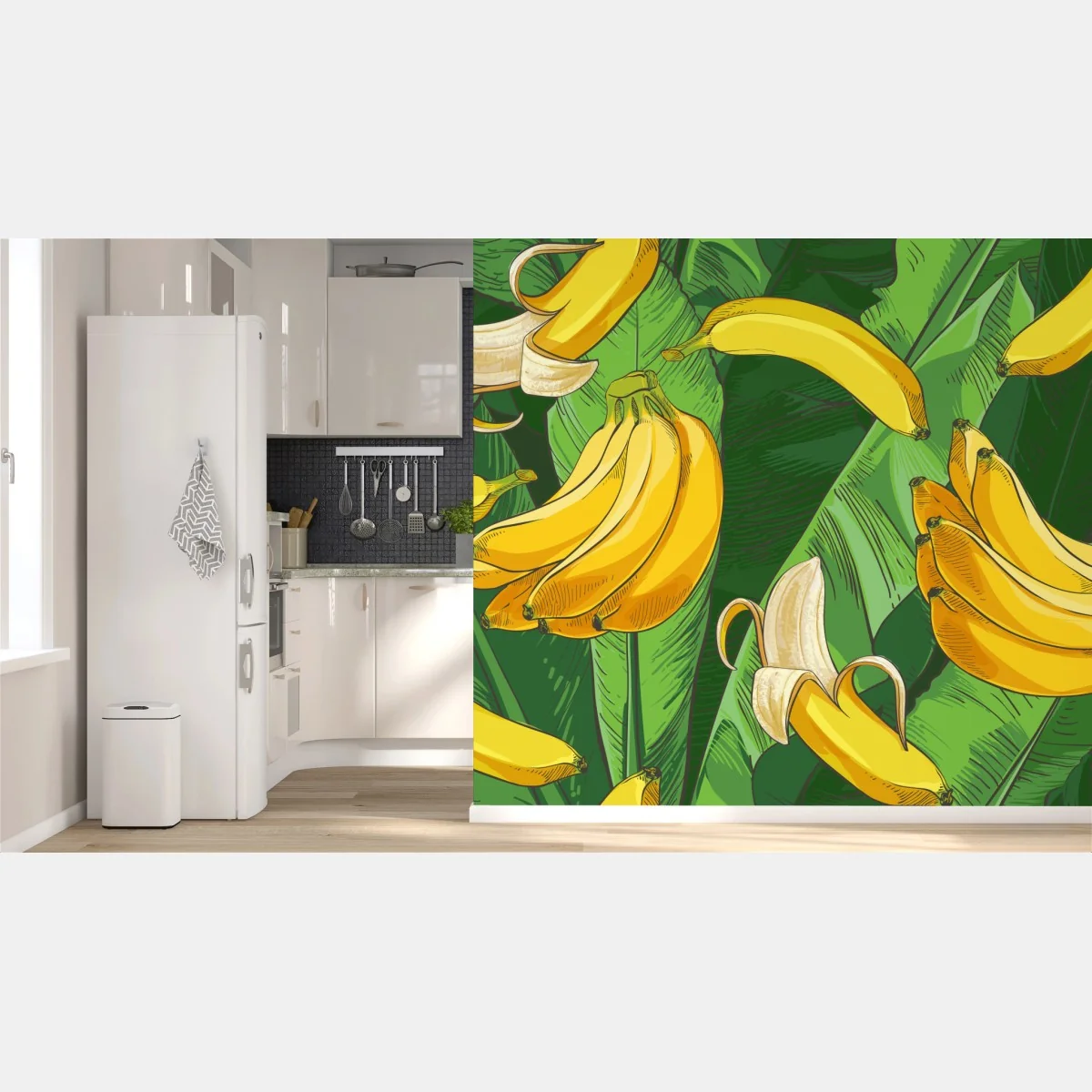 Fototapeta tropikalny wzór bananów z liśćmi – Wallissimo® Fototapeta tropikalny wzór bananów z liśćmi – Wallissimo®