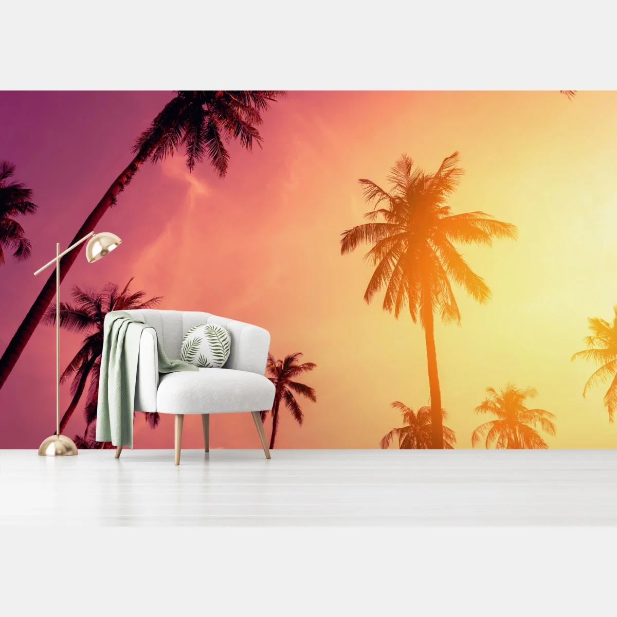 Fototapeta tropikalny zachód słońca z palmami – Wallissimo® Fototapeta tropikalny zachód słońca z palmami – Wallissimo®