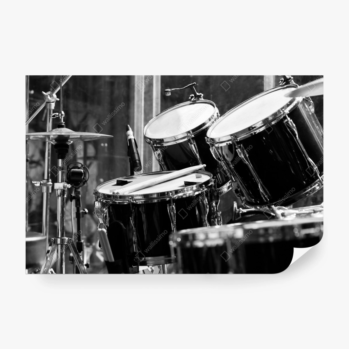 Fototapeta czarno-białe zbliżenie zestawu perkusyjnego – Wallissimo® Fototapeta czarno-białe zbliżenie zestawu perkusyjnego – Wallissimo®