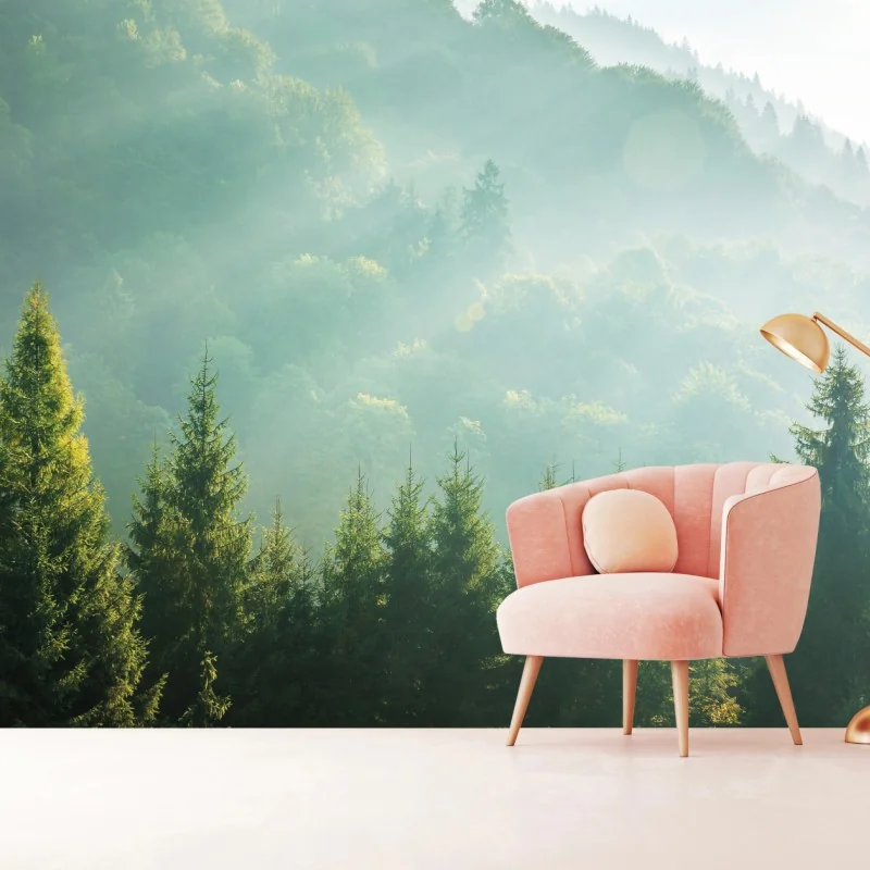 Fototapeta mglista korona świerków o poranku – Wallissimo® Fototapeta mglista korona świerków o poranku – Wallissimo®