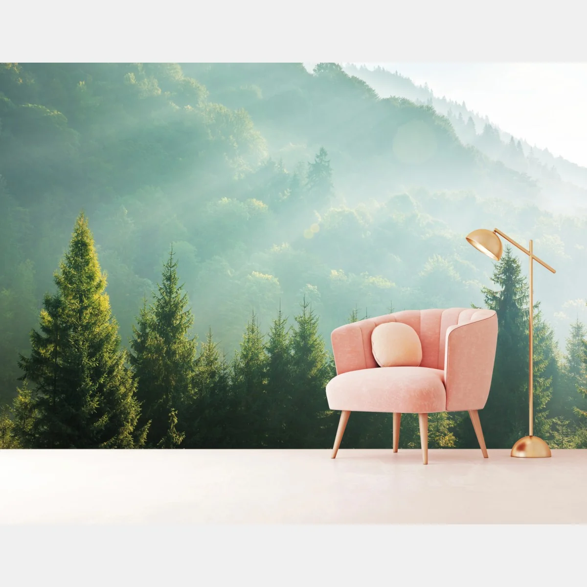 Fototapeta mglista korona świerków o poranku – Wallissimo® Fototapeta mglista korona świerków o poranku – Wallissimo®