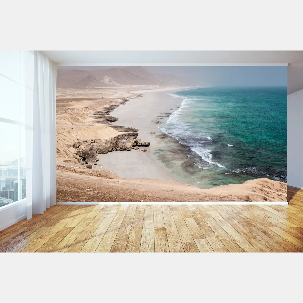 Fototapeta spokojne turkusowe wybrzeże nad pustynnymi klifami – Wallissimo® Fototapeta spokojne turkusowe wybrzeże nad pustynnymi klifami – Wallissimo®