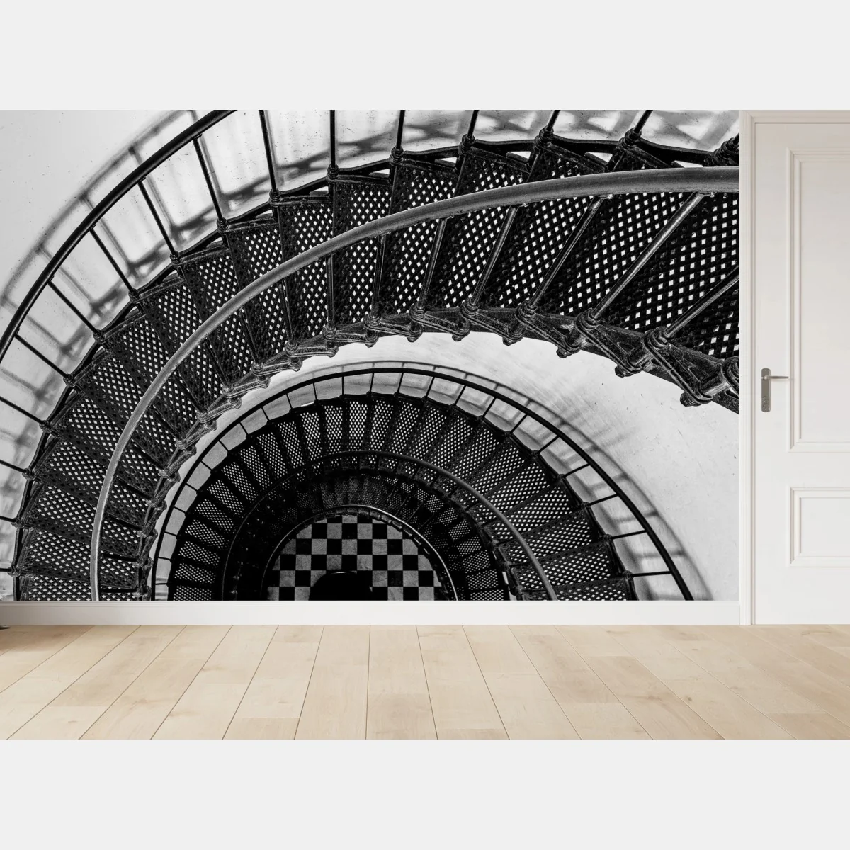 Fototapeta spiralne schody w czerni i bieli – Wallissimo® Fototapeta spiralne schody w czerni i bieli – Wallissimo®