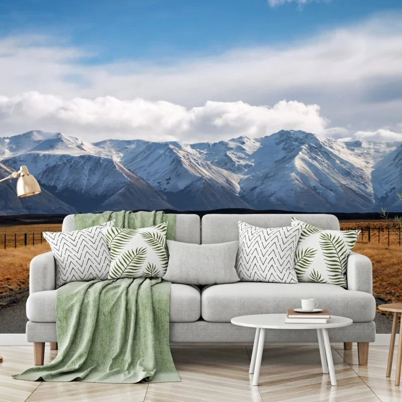 Fototapeta droga prowadząca do ośnieżonych gór, Nowa Zelandia – Wallissimo® Fototapeta droga prowadząca do ośnieżonych gór, Nowa Zelandia – Wallissimo®