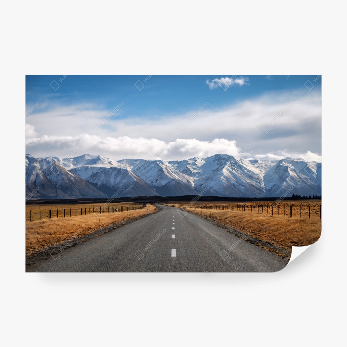 Fototapeta droga prowadząca do ośnieżonych gór, Nowa Zelandia – Wallissimo® Fototapeta droga prowadząca do ośnieżonych gór, Nowa Zelandia – Wallissimo®