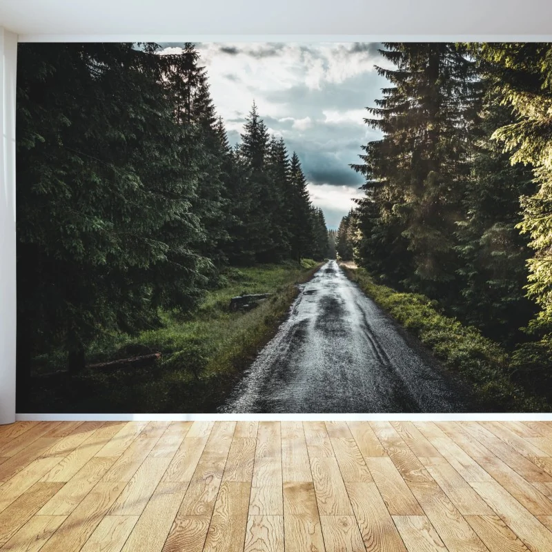 Fototapeta leśna droga wśród sosen – Wallissimo® Fototapeta leśna droga wśród sosen – Wallissimo®