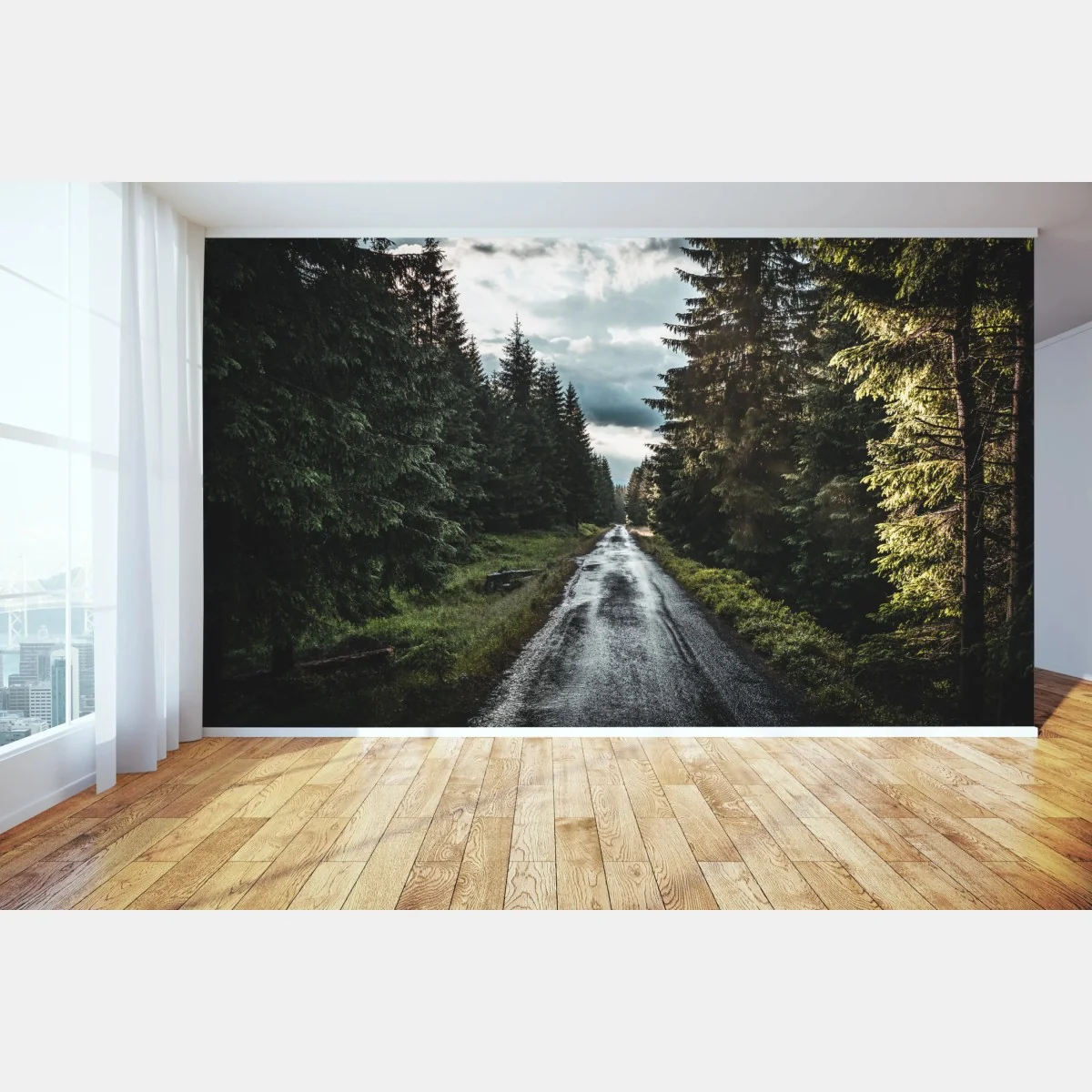 Fototapeta leśna droga wśród sosen – Wallissimo® Fototapeta leśna droga wśród sosen – Wallissimo®