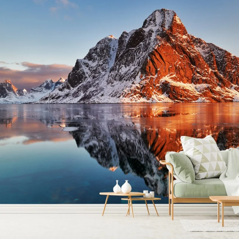 Fototapeta Lofoty wschód słońca nad górami – Wallissimo® Fototapeta Lofoty wschód słońca nad górami – Wallissimo®