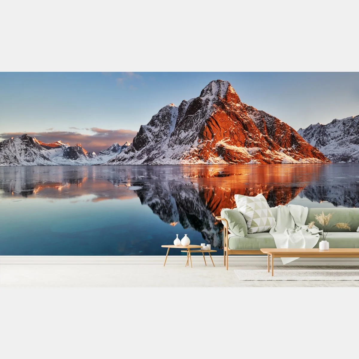 Fototapeta Lofoty wschód słońca nad górami – Wallissimo® Fototapeta Lofoty wschód słońca nad górami – Wallissimo®