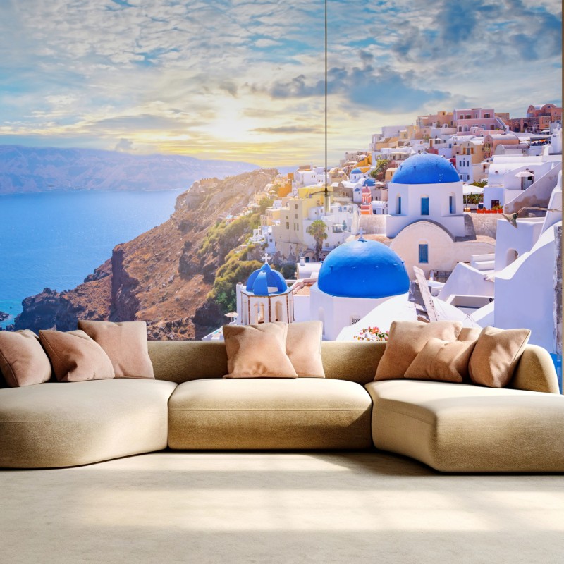 Fototapeta słoneczna wieś Oia na kalderze Santorini – Wallissimo® Fototapeta słoneczna wieś Oia na kalderze Santorini – Wallissimo®