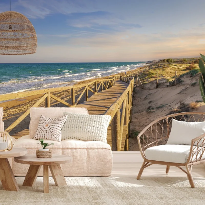 Fototapeta drewniany pomost na plażę w Guardamar – Wallissimo® Fototapeta drewniany pomost na plażę w Guardamar – Wallissimo®