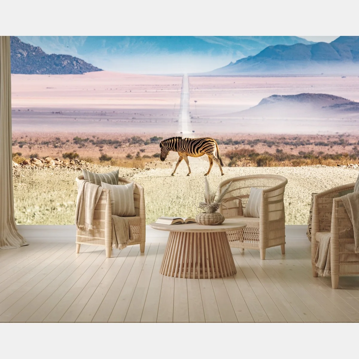 Fototapeta zebra na pustynnej drodze – Wallissimo® Fototapeta zebra na pustynnej drodze – Wallissimo®