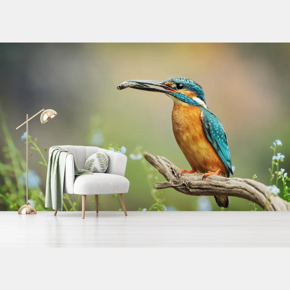 Fototapeta zimorodek na gałęzi z rybą – Wallissimo® Fototapeta zimorodek na gałęzi z rybą – Wallissimo®
