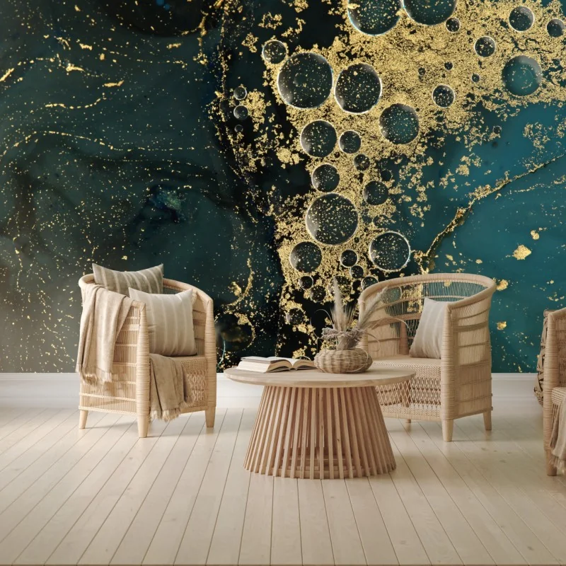 Fototapeta turkusowo-złota abstrakcyjna marmurkowa faktura – Wallissimo® Fototapeta turkusowo-złota abstrakcyjna marmurkowa faktura – Wallissimo®