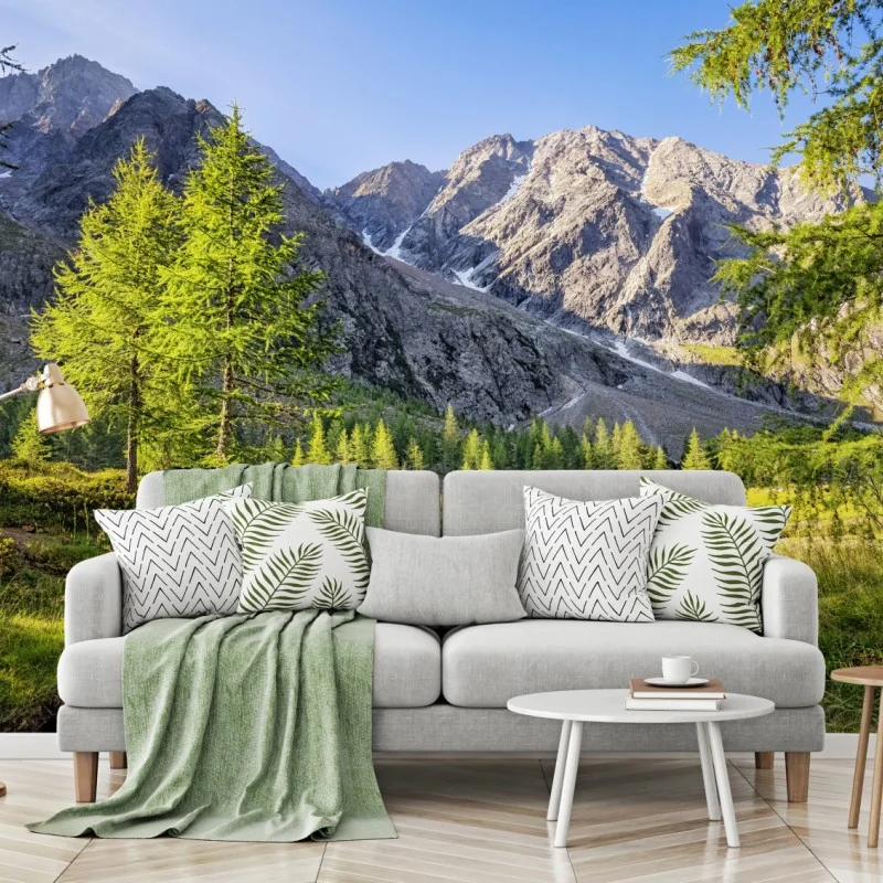 Fototapeta alpejska łąka z górskim strumieniem – Wallissimo® Fototapeta alpejska łąka z górskim strumieniem – Wallissimo®