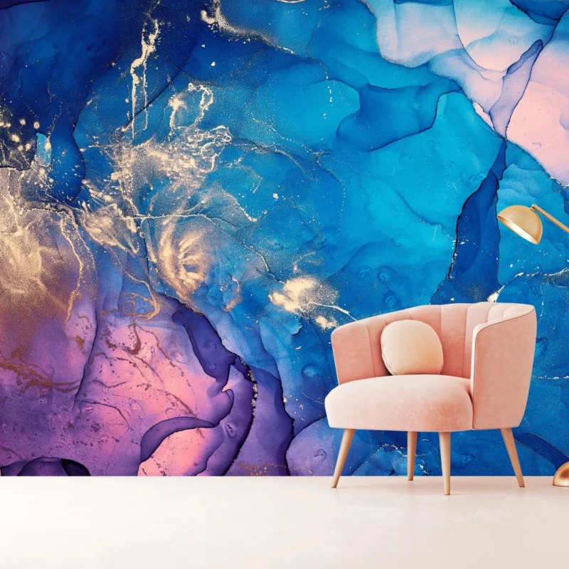 Fototapeta niebieska marmurowa abstrakcja z atramentu alkoholowego – Wallissimo® Fototapeta niebieska marmurowa abstrakcja z atramentu alkoholowego – Wallissimo®