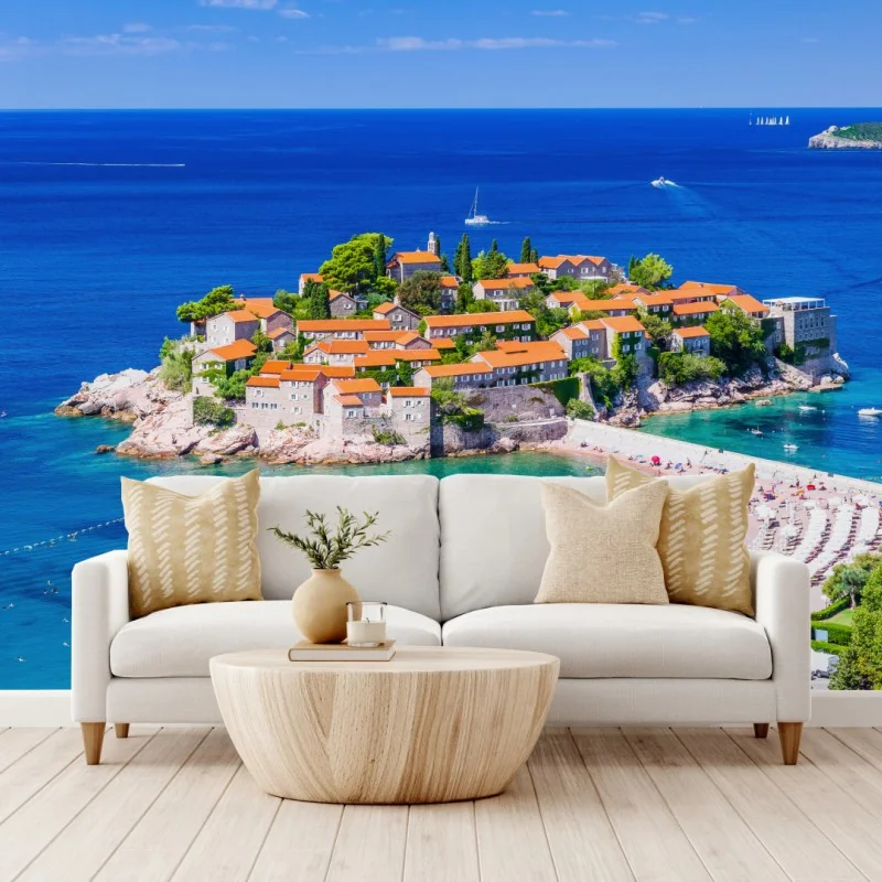 Fototapeta Sveti Stefan, Czarnogóra historyczny kurort na wyspie – Wallissimo® Fototapeta Sveti Stefan, Czarnogóra historyczny kurort na wyspie – Wallissimo®