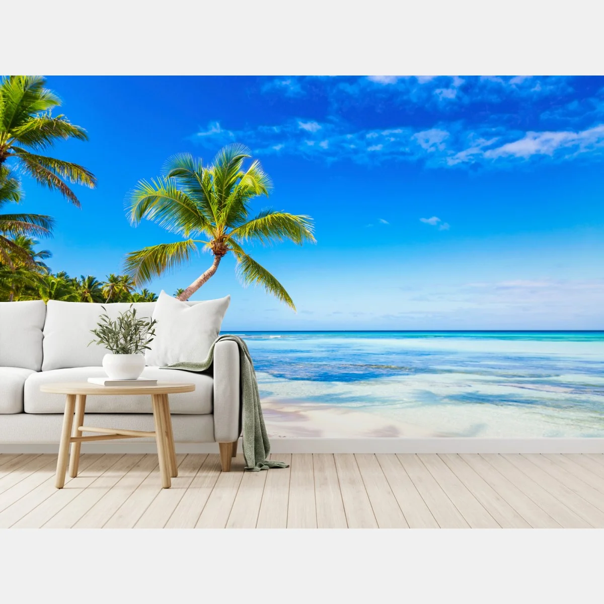 Fototapeta tropikalna plaża z palmą – Wallissimo® Fototapeta tropikalna plaża z palmą – Wallissimo®