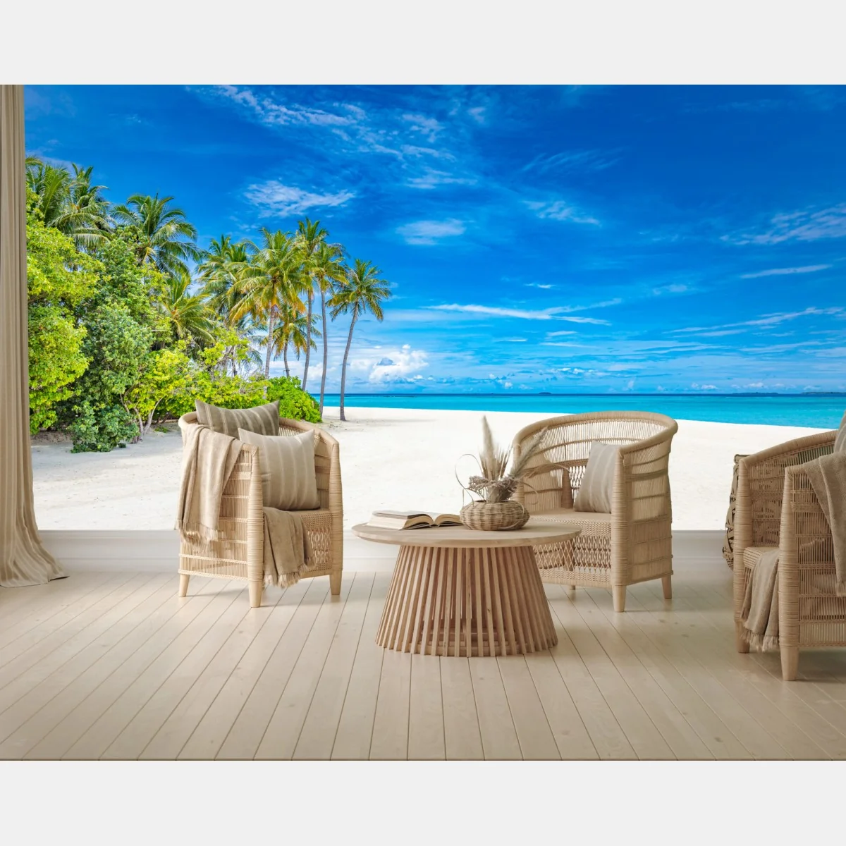 Fototapeta tropikalna plaża z palmami – Wallissimo® Fototapeta tropikalna plaża z palmami – Wallissimo®