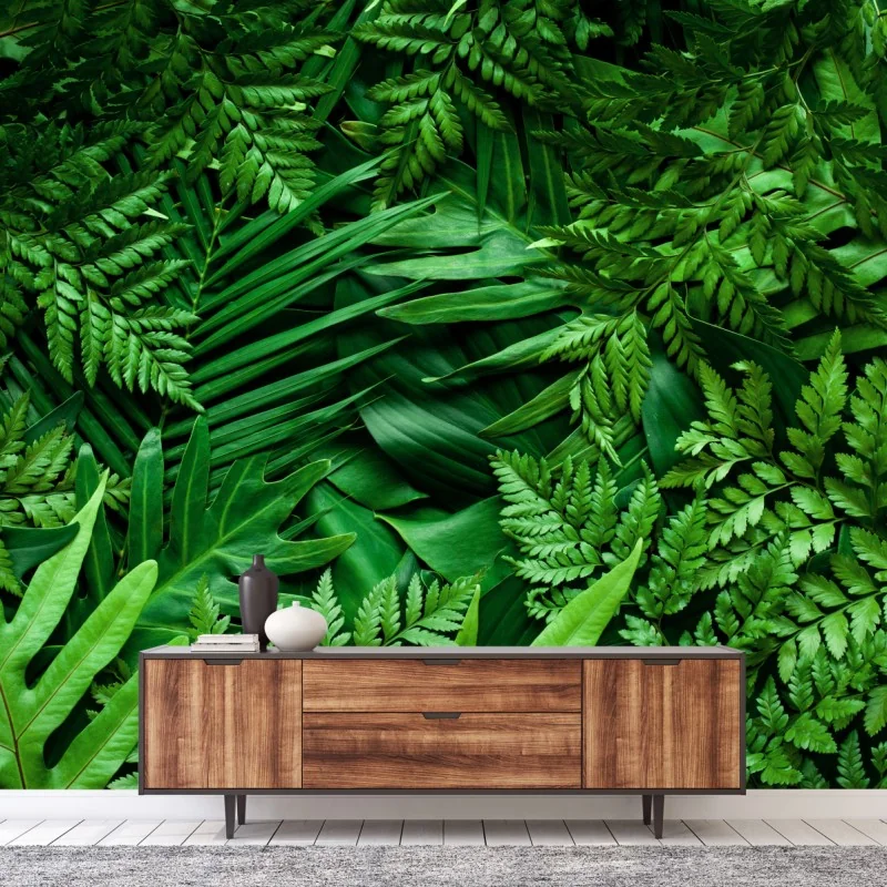Fototapeta bujny zielony wzór liści – Wallissimo® Fototapeta bujny zielony wzór liści – Wallissimo®