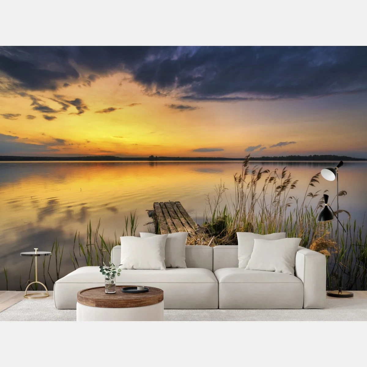Fototapeta złoty zachód słońca nad jeziorem – Wallissimo® Fototapeta złoty zachód słońca nad jeziorem – Wallissimo®