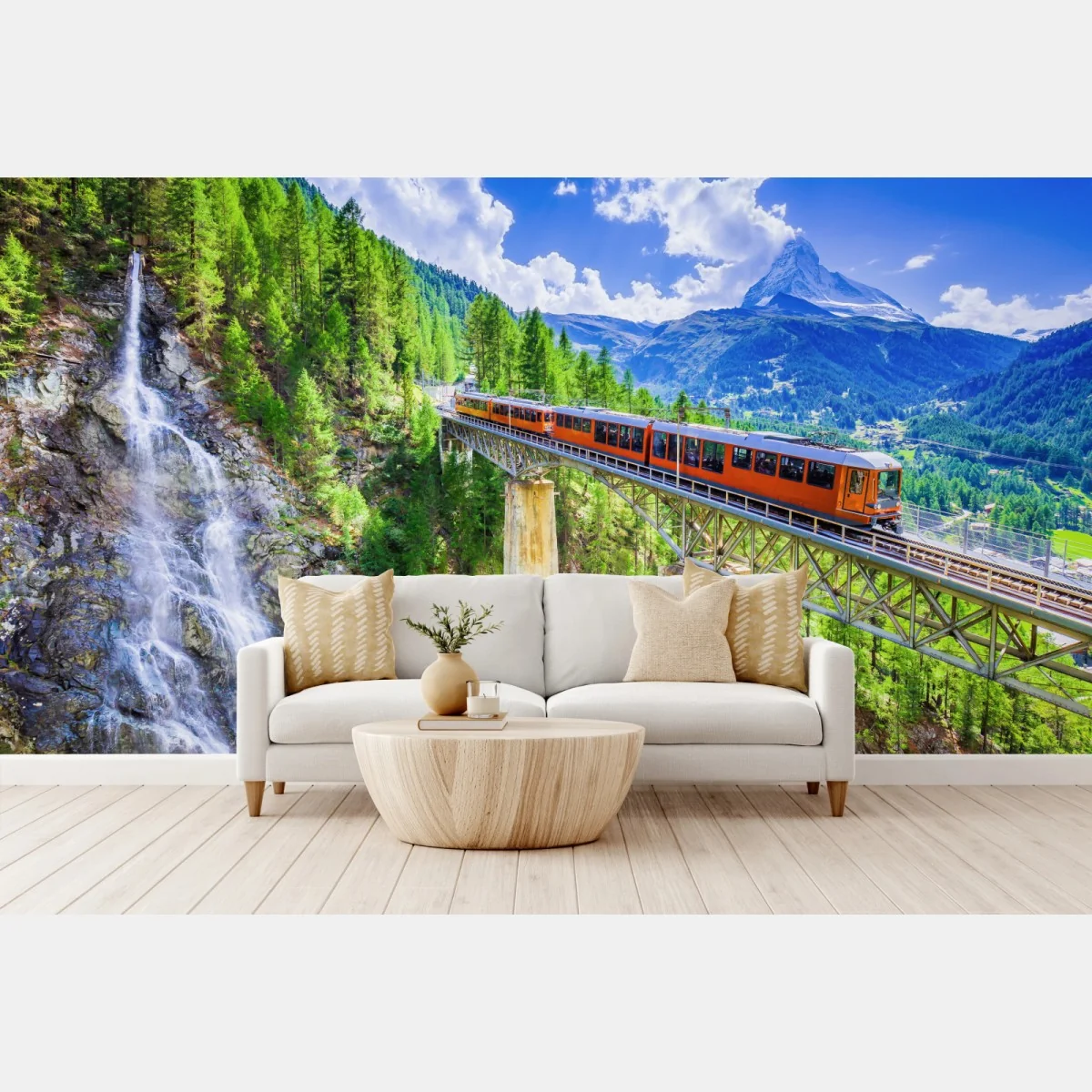 Fototapeta pociąg Gornergrat na alpejskim moście z Matterhornem – Wallissimo® Fototapeta pociąg Gornergrat na alpejskim moście z Matterhornem – Wallissimo®