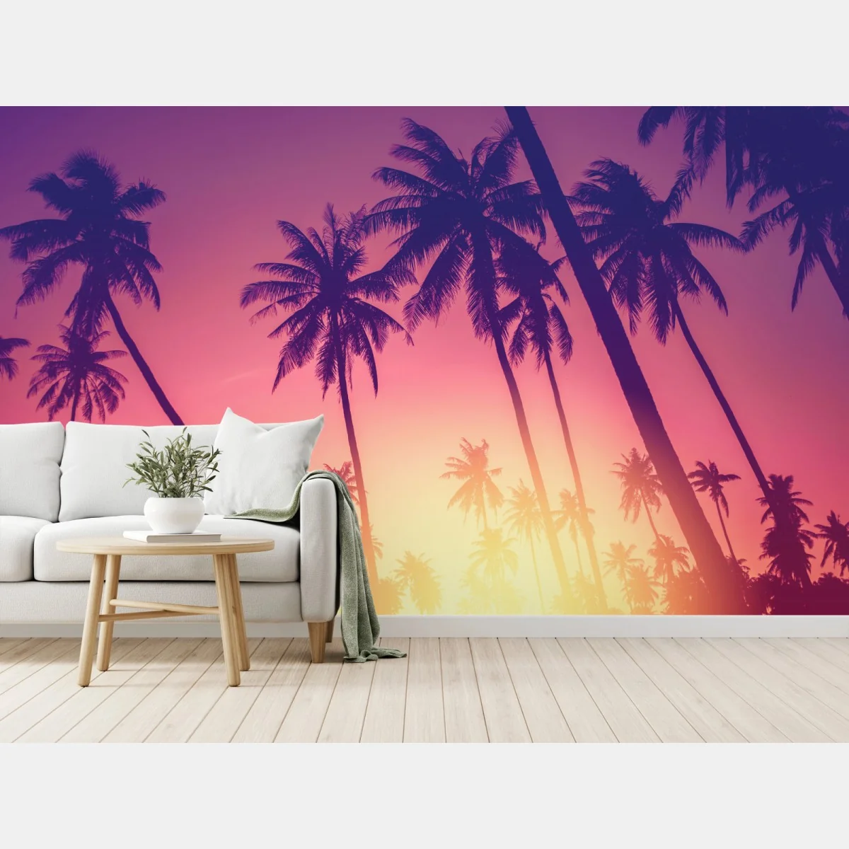 Fototapeta tropikalny zachód słońca z palmami – Wallissimo® Fototapeta tropikalny zachód słońca z palmami – Wallissimo®