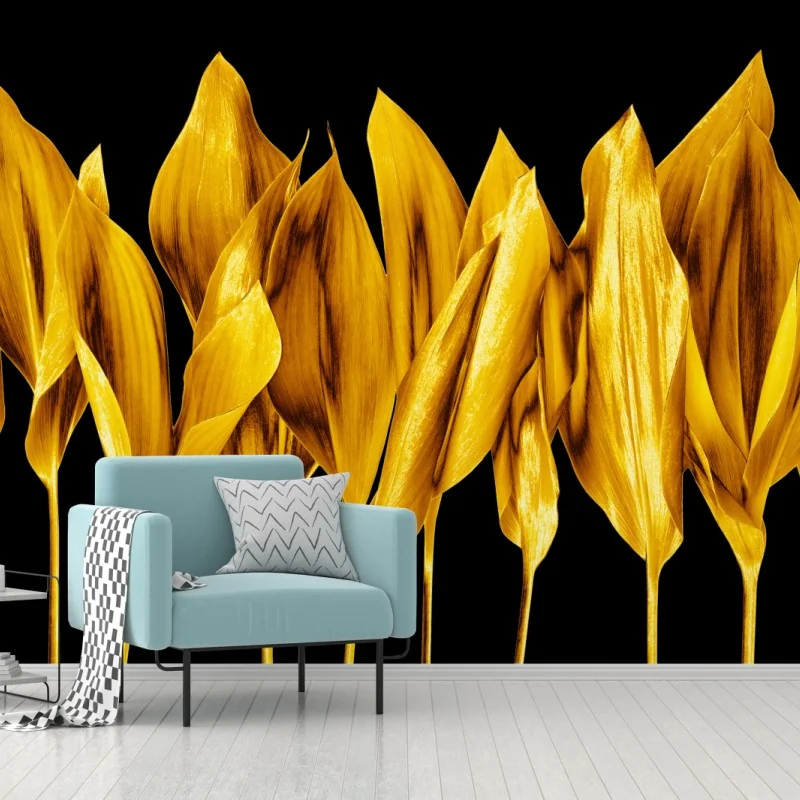 Fototapeta złote liście na czarnym tle – Wallissimo® Fototapeta złote liście na czarnym tle – Wallissimo®